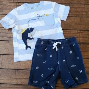 Carter's, Blue and White, Whale T-shirt and Short Set, 24 Months
